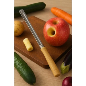 Ahşap Saplı Uzun Oyacak 24 cm Paslanmaz Çelik Sebze ve Meyve Oyacağı