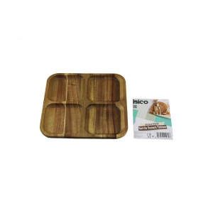 AKASYA KARE 4 BÖLMELİ  AHŞAP SERVİS SUNUM TEPSİ - TAHTASI  20 X 1.4CM (5468)