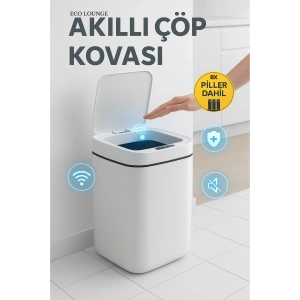 Akıllı Çöp Kovası, Büyük Boy 20 Litre, UV Işık ve Sensörlü, Haraket Algılayan, Sessiz Kapak