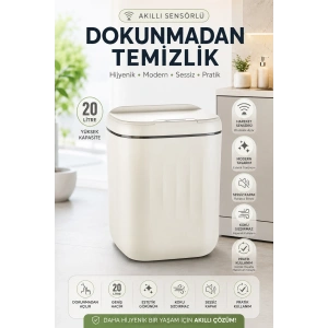 Akıllı Sensörlü 20 Litre Çöp Kovası Sessiz Kapaklı Modern Hijyenik Ev Tipi Çöp Kutusu
