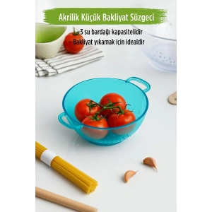 Akrilik Aquamarin Mini Pirinç Süzgeçi & Bakliyat Süzgeçi (3 SU BARDAĞI ÖLÇÜLÜ)