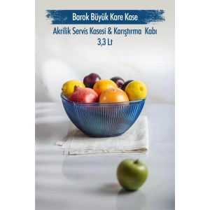 Akrilik Barok Lacivert Büyük Kare Meyve & Salata Kasesi & Karıştırma Kabı / 3,3 Lt  (CAM DEĞİLDİR)