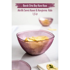 Akrilik Barok Mürdüm Orta Boy Kare Meyve & Salata Kasesi & Karıştırma Kabı / 1,5 Lt  (CAM DEĞİLDİR)