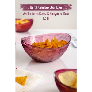 Akrilik Barok Mürdüm Orta Boy Oval Meyve & Salata Kasesi & Karıştırma Kabı / 1,6 Lt  (CAM DEĞİLDİR)