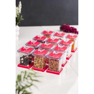 Akrilik Fuşya 12 Li Baharat Kavanozu & Baharatlık & Baharatlık Seti 200 ML ( CAM DEĞİLDİR )