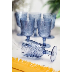 Akrilik Lacivert 6lı Kadeh & Su Meşrubat Kahve Yanı Bardağı 450 ml ( Cam Değildir )