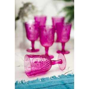 Akrilik Pembe 6lı Kadeh & Su Meşrubat Kahve Yanı Bardağı 450 ml ( Cam Değildir )