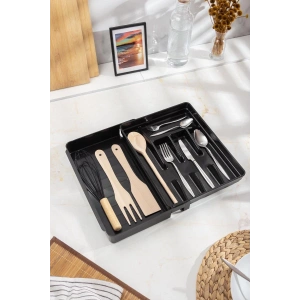 Akrilik Siyah Ayarlanabilir Çekmece İçi Kaşıklık & Çekmece İçi Organizeri (35*28*5 / 35*44*5)