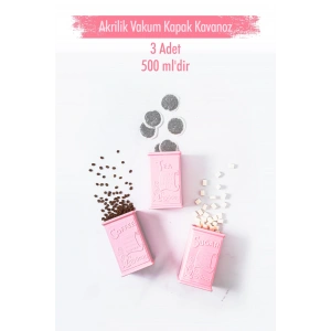 Akrilik Soft Pembe Şeker Kahve Çay Kavanozu 500 Ml (Vakum Kapak )