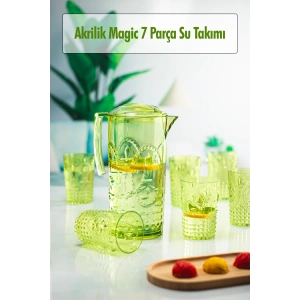 Akrilik Yeşil Sürahi 2,3 lt Ve 6lı & Su Meşrubat Kahve Yanı Bardağı 400 ml Seti ( Cam Değildir )