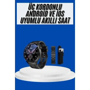 Amoled Ekran Akıllı Saat Üç Kordonlu İOS Android Uyumlu