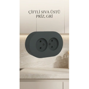 Antrasit Renk Çiftli Sıva Üstü Topraklı Elektrik Priz