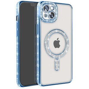 Apple iPhone 15 Kılıf Joke Simli Magneticsafe Kılıf - Mavi