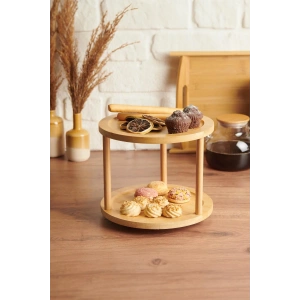 Bambu İki Katlı Döner Sunumluk 24,5×24,5×18 cm