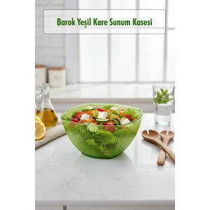 Barok Yeşil Orta Boy Kare Kase & Sunum Kasesi - 1,5 Lt