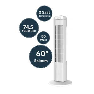 BEYAZ 50W 3 KADEME - ZAMANLAYICI KULE TİPİ VANTİLATÖR KTF-258W (5468)