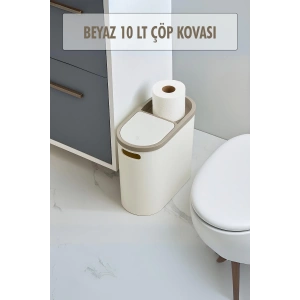 Beyaz Kapaklı WC Kağıtlıklı Çöp Kovası & Ofis Çöp Kovası 10 Lt
