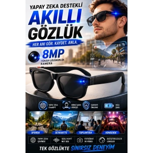 Birinci Şahıs Görüşlü 8MP Kameralı Yapay Zeka Akıllı Gözlük ChatGPT Destekli Model
