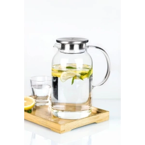 Borosilikat Cam Sürahi Karaf 1,5 lt Metal Kapaklı
