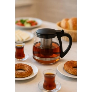 Cam Demlik 700 ml Siyah Kapaklı