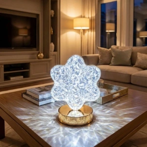 Çiçek Model Kristal LED Masa Lambası – Dokunmatik, 3 Renk Işık Modlu, Şarjlı Mini Dekoratif Gece Lambası (5468)