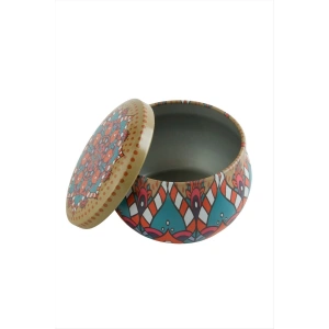 Çini Desenli Boş Metal Kutu 9 cm