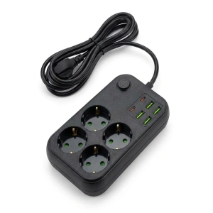 Çoklu Priz Uzatma Kablosu 4 Soket + 4 USB + 2 Type-C – Termal Akım Korumalı, Isıya Dayanıklı, Çocuk Korumalı Güvenli Priz 100-250V (5468)