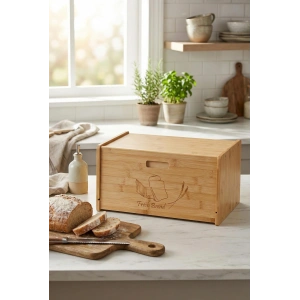 Doğal Bambu Kapaklı Ekmek Kutusu & Doğal Bambu Ekmek Dolabı (23x38x20 cm)
