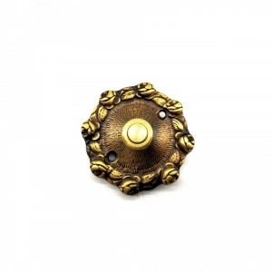 Eco Lounge Antika Tarz Dekoratif Pirinç Güllü Kapı Zili - 75mm, Antik