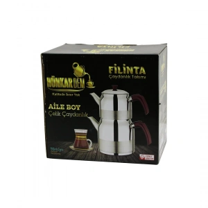 FİLİNTA AİLE BOY ÇELİK ÇAYDANLIK SETİ ÇİFT KAPAKLI RENKLİ BAKALİT KULP ÜST DEMLİK: 1.5LT - ALT SULUK: 3LT KENDİNDEN SÜZGEÇLİ (5468)