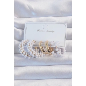 Gold Renk Lila Boncuklu Halka Küpe Seti