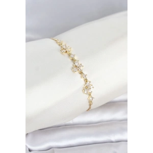 Gold Renk Pirinç Kelebek Model Asansörlü Model Kadın Bileklik