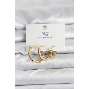 Gold Renk Zirkon Taşlı Kadın Küpe