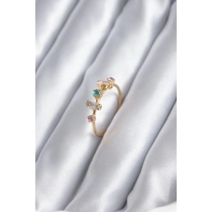 Gold Renk Zirkon Taşlı Renkli Zirkon Taşlı Kadın Yüzük