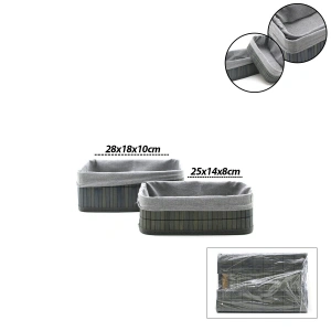 GRİ 2 BOY D.DÖRTGEN BAMBU KENAR ORGANİZER SEPET AHŞAP ALTLIK - BEZLİ 25X14-28X18CM (5468)