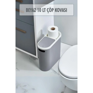 Gri Kapaklı WC Kağıtlıklı Çöp Kovası & Ofis Çöp Kovası 10 Lt