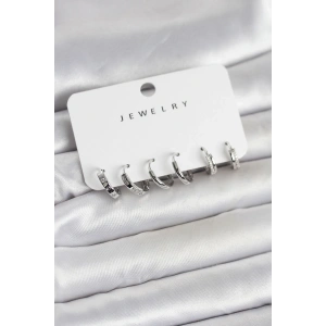 Gümüş Renk Pirinç 3 Çift Kadın Küpe Seti