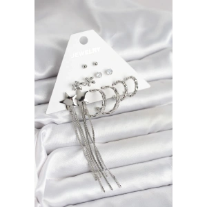 Gümüş Renk Pirinç 6 Çift Kadın Küpe Seti