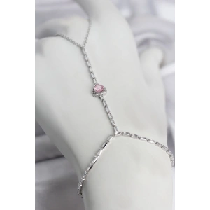 Gümüş Renk Pirinç Zirkon Taşlı Pembe Kalp Model Şahmeran