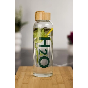 H2o Borosilikat Cam Matara Bambu Vakum Kapaklı Su Şişesi Suluk (Kumaş Kılıf Hediyeli) 600 ML