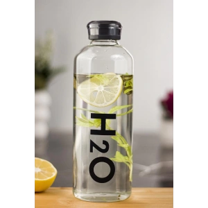 H2o Borosilikat Cam Matara Vakum Kapaklı Su Şişesi Suluk Siyah 1000 ML
