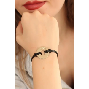 HAPPY (Mutlu) Siyah Deri İpli Unisex Mood Bileklik