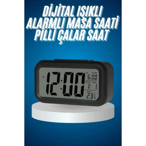 Işıklı Dereceli Masa Ofis Saati Alarmlı Termometre Takvim Çalar Saat