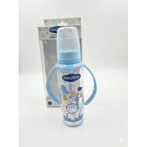 KULPLU CAM BİBERON SİLİKON KİRAZ UÇLU 250ML Mavi 0-6 Ay