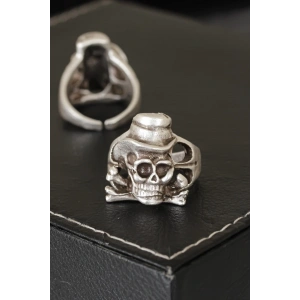 Kuru Kafa Tasarımlı Eskitme Gümüş Renkli Ayarlamalı Model Erkek Yüzük