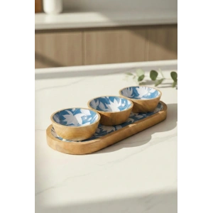 Mango Agacı Standlı Üçlü Kase Seti & Sunum Ve Servis Seti Desenli