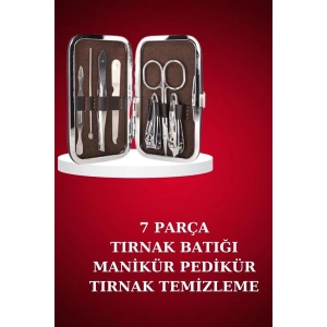 Manikür Pedikür Seti 7 Parça Tırnak Makası Kaş Makası Cımbız Çantalı