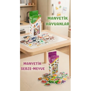 Manyetik Eğitici Set 30 Parça Hayvan 26 Parça Sebze Meyve Magnet Oyuncak