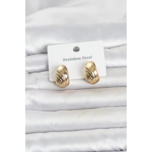 Mey İthalat® 316L Çelik Gold Renk Desenli Yarım Halka Model Kadın Küpe