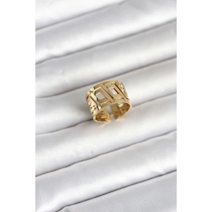 Mey İthalat® 316L Çelik Gold Renk Geometrik Model Kadın Yüzük